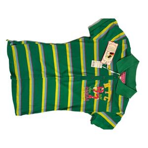 Womens Polo Shirt Blue Multicolor Striped Hawaii Surf 1987 NYC